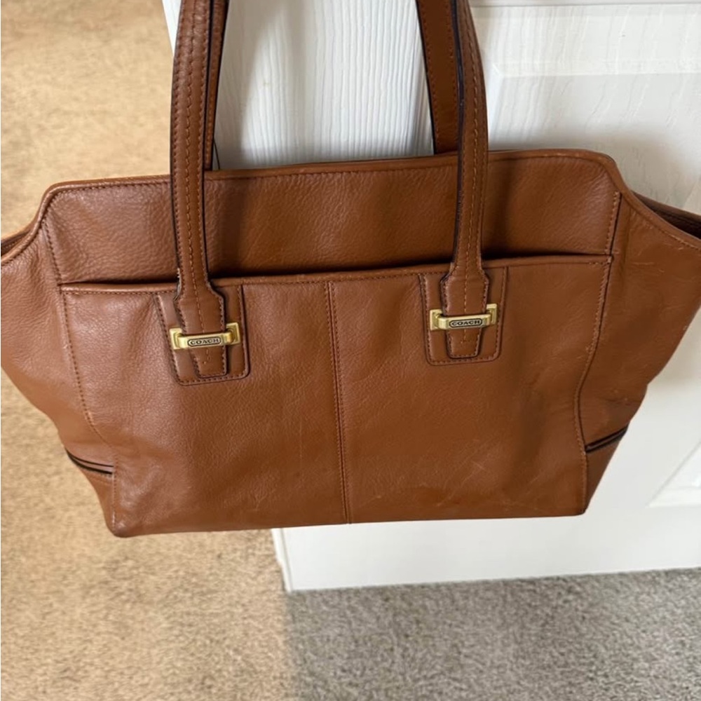 Coach Brown Leather Shoulder Bag with Metal Hardware